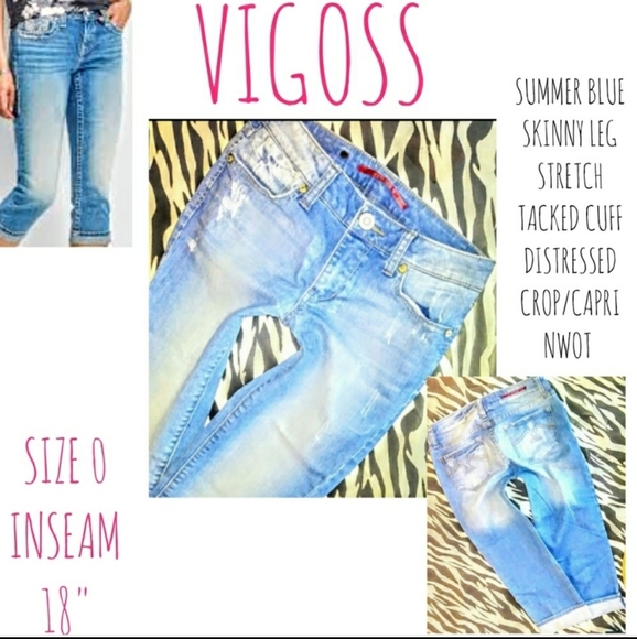 Vigoss Jeans Size 0 Skinny Leg Crop Distressed New - Picture 1 of 11